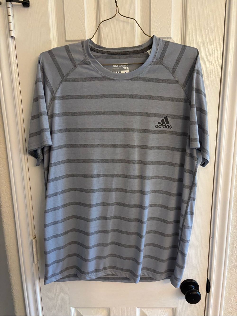 Adidas Ultimate Tee Gray Striped Performance T-Shirt Men’s XL Athletic